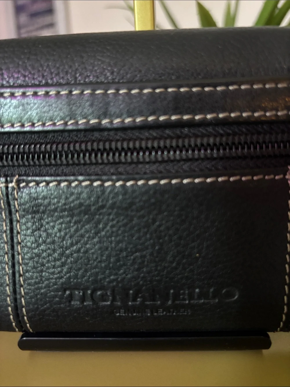 Tignanello Black Pebbled Leather Trifold Wallet